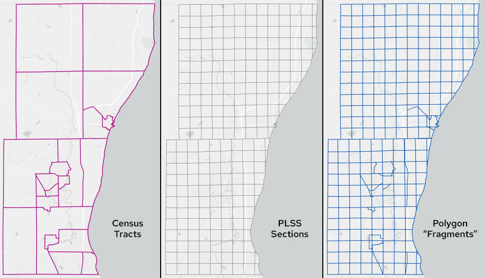 Ozaukee County Tracts, Sections and Resulting Polygon Fragments